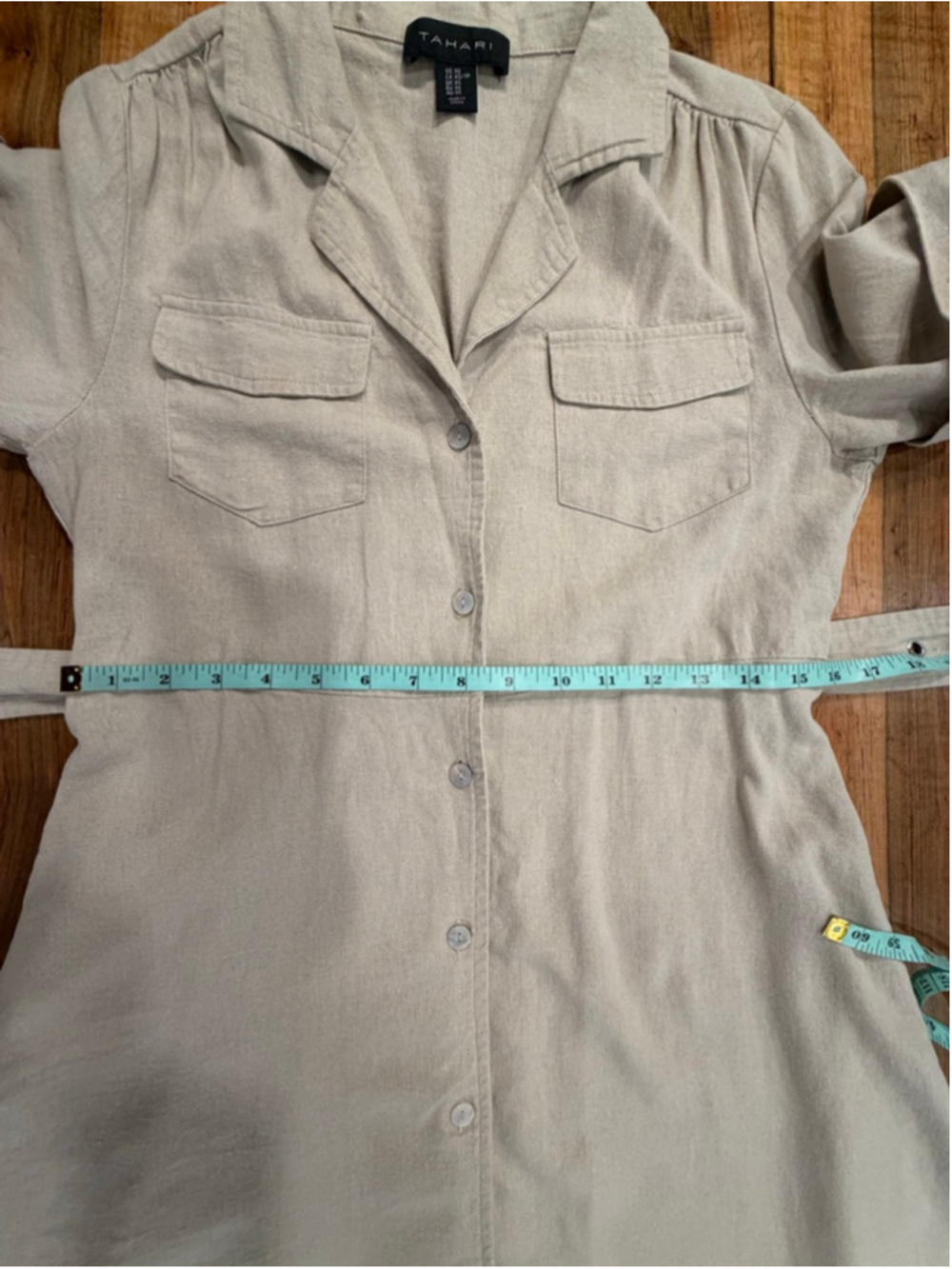 Tahari Linen Blend Belted Safari Midi Dress XS - Picture 10 of 11